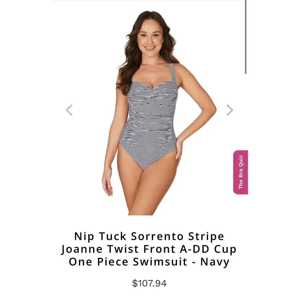 Niptuck Women's 10 Twist Front One Piece Swimsuit Blue Sorrento Stripe Nautical